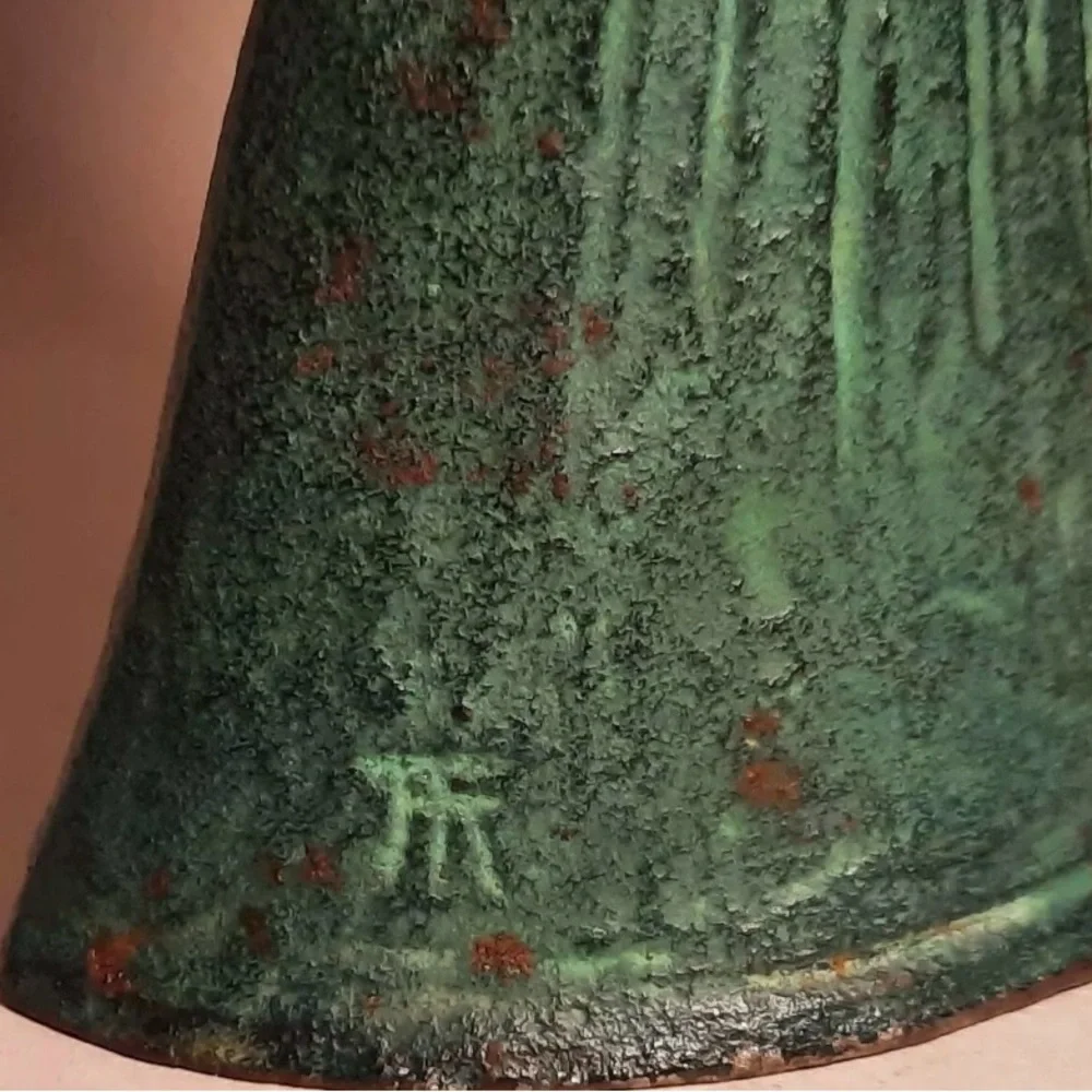 Danish Verdigris Bronze Candle Holder Woman w Basket Gunnar Andre Ystad-Metall